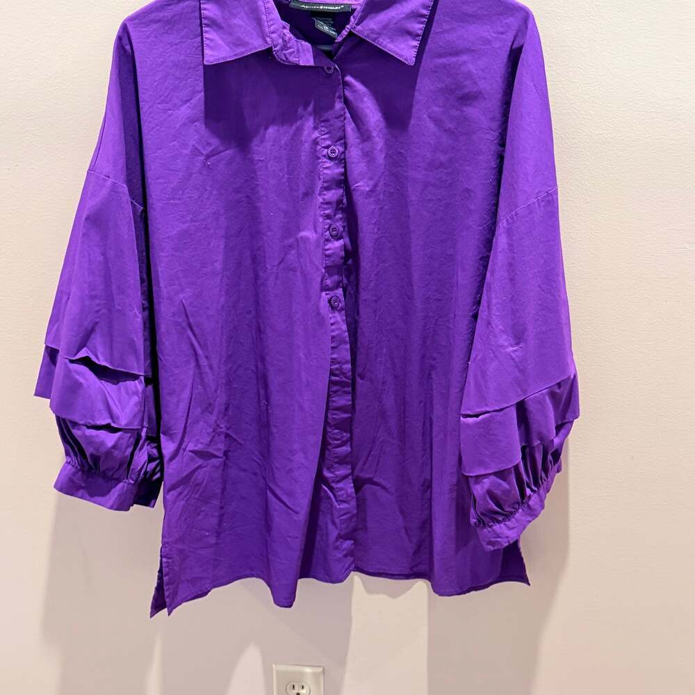 Ashley Stewart Grape Purple Button Down Long Sleeve Top (Size: 14)